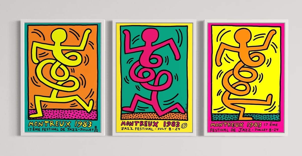Des affiches du festival signées Keith Haring.